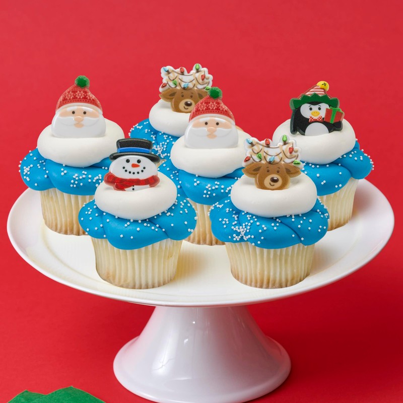 Culpitt Holiday Icons Rings, Christmas Cupcake Decorations, Snowman, Santa, Rudolph