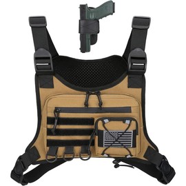 Outdoor Sports Chest Bag for Men, Chest Vest Holster Fits Most Pistols, EDC Travel Chest Pack for Running, Hiking Gear - Color: Khaki