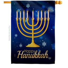 Happy Hanukkah House Flag Wintertime Candle Bonsai Menorah Jewish Chanukah David Small Decorative Gift Yard Banner Double-Sided Made In USA 28 X 40