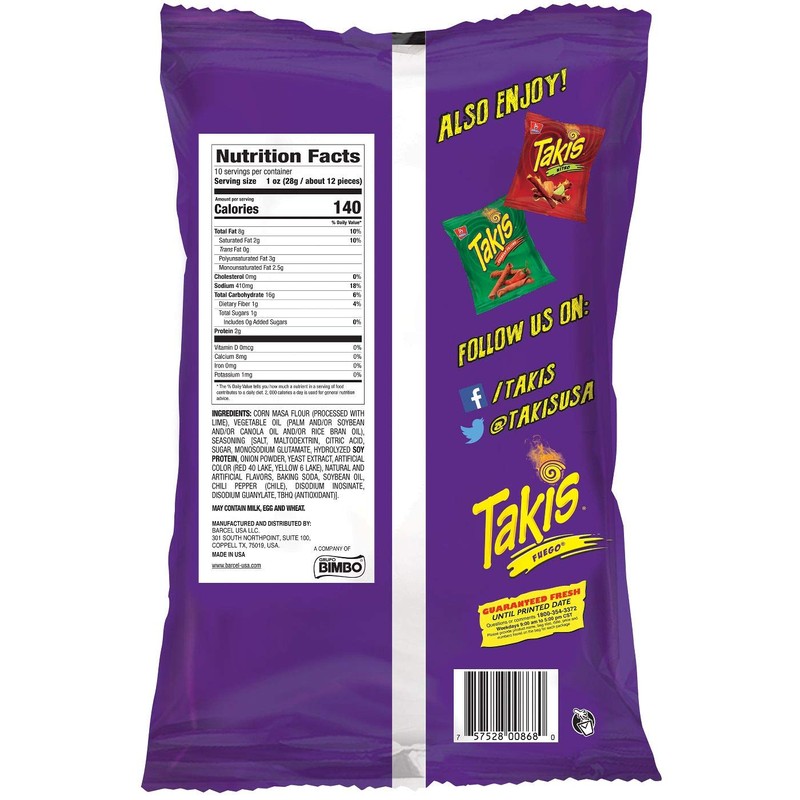 Takis, BEL00276, Fuego Rolled Tortilla Chips, 42 / Carton (00276)