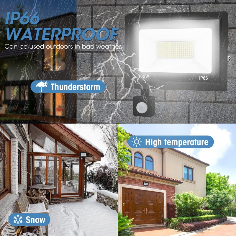 100 W LED Spotlight Motion Sensor, 10000 LM LED Outdoor