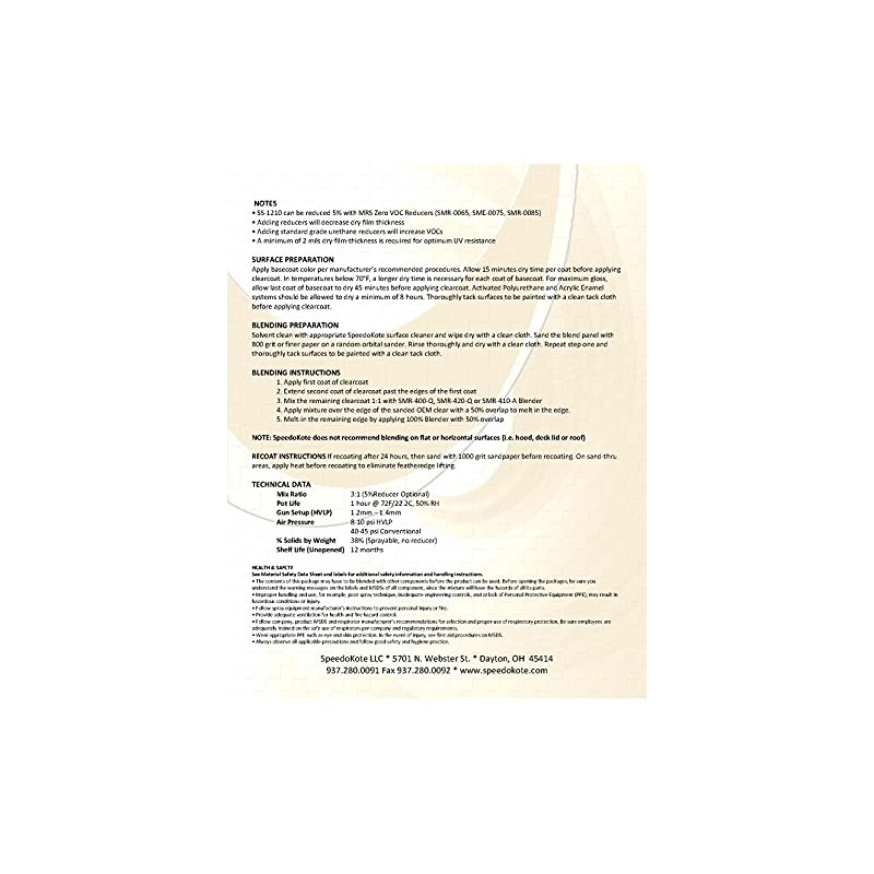 Speedokote Production Glamour Clear Coat, 2.1 voc Gallon Kit w/Slow