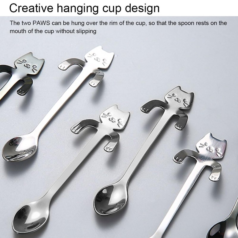 HawZeerLy 6 Pcs Cat Spoon Coffee Tea Spoon Cat Dessert