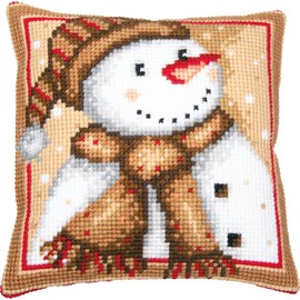Vervaco Cross Stitch Embroidery Kits Cushion Embroidery Set Beginners Pre-Printed Snowman DIY Set Creative Set for Adults Decorative Cushion Approx. 40 x 40 cm Craft Set Craftsman Home Decoration