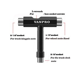 Vanpro skateboard tools skate tool all in oneUsed for installation and maintenance of various skateboards and roller skates，etc.(Snow Black, Pack of 1)