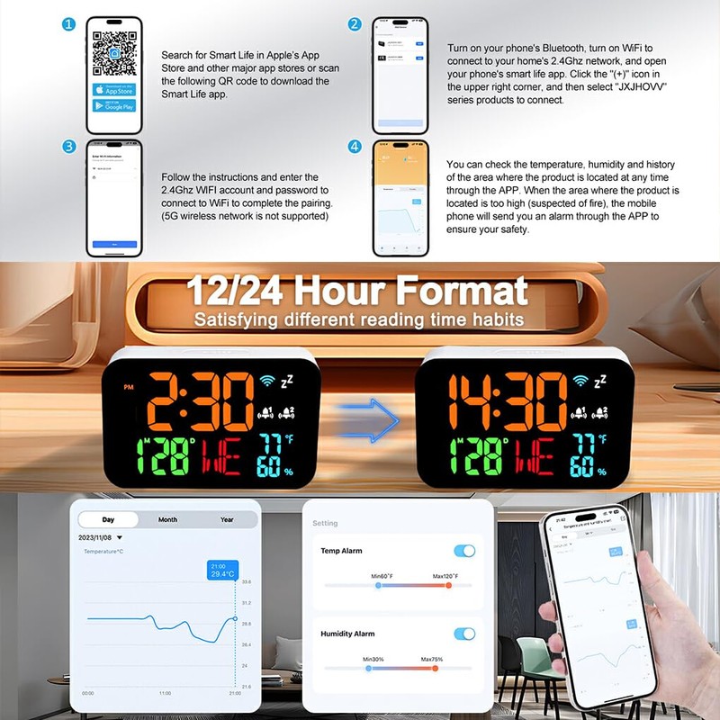 LED Display Intelligent Thermometer Hygrometer with Digital Screen for Remote