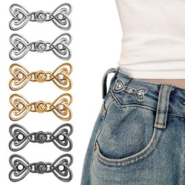 ZZXLLRO 6 Sets Pant Waist Tightener, Jeans Buttons for Loose Jeans, Adjustable & Detachable Crystal Pants Clips for Waist, No Sew Button for Jeans to Make Smaller, Silver Gold Black