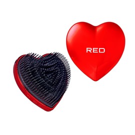 Red by Kiss Sweet Heart Hair Brush, Compact & Portable Travel Size Heart-Shaped Detangler, Two Tier Flexible Teeth Bristles Styler, Brush Cover Included (Chrome Red)