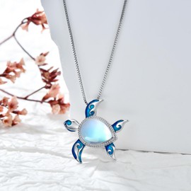 SLIACETE Moonstone Sea Turtle Necklaces S925 Sterling Silver Moonstone Ocean Jewelry Gifts for Women Birthday Valentines Day Gifts for Her with 18+2 Box Chain