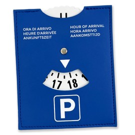 pubblimania Parking Disc Maxi Blue Luxury Model for Use All Europe - Parking Arrival Time Soft Faux Leather 10.5 x 13 cm (Blue Faux Leather Time Disc)