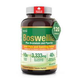 Herba Herba Boswellia Serrata Capsules with Bromelain Supplement – 120 Capsules | 3,330mg – 10:1 Boswellia Supplement with Black Pepper - Extra Strength | Relieves Joint Pain and Swelling | Made in Canada