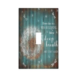 Thsanju Dandelions Vintage Teal Wood Planks Rustic Single Toggle Light Switch Cover Decorative 1 Gang Wall Plate Inspirational Quotes Dragonfly Electrical Switchplate Faceplate for Farmhouse Bathroom