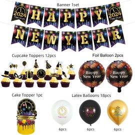 New Years Eve Party Supplies 2024 Happy New Year Decorations Firework New Years Banner New Years Balloons for New Year's Eve Party Supplies