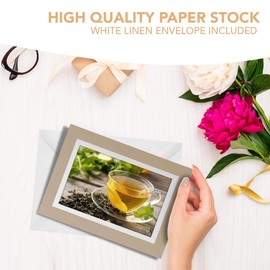 Greeting Cards Biege (Insert) - Green Tea Cup Healthy Organic Blank Greetings Card Birthday Kids Party Boys Girls #21658