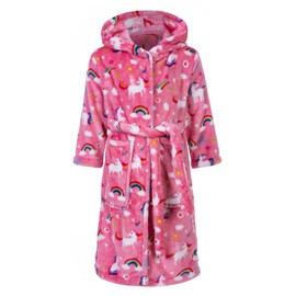 Lodunsyr Kids Bathrobes Toddler Animal Design Robe Boys Girls Unicorn Gifts Bathrobe Flannel Nightgown Children Soft Hooded Sleepwear Unisex Novelty Pink Pajamas 4-5 years