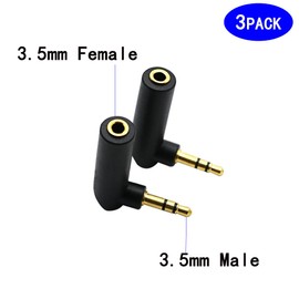rgzhihuifz 3.5mm Angle Male to Female Audio Adapter, 90 Degree Right Angle Gold-Plated TRS Stereo Jack Plug AUX Connector Compatible with Headset, Tablets, MP3 Players, Speakers(3 Pack)…