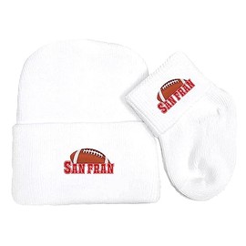 Future Tailgater Newborn Baby Knit Cap and Socks Set for San Francisco Football Fans White