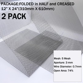 2 Pack 5 Mesh 12'' X 24'' Stainless Steel Mesh, Heat Resisting, No Rust and Corrode, Flexible & Strong Mesh Screen, Used for Vent, Fireplace, Barrier, Cover, Filter, Garden