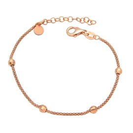 Women's Raspberry Chain Bracelet 925 Sterling Silver Rose Gold-Plated with Faceted Balls 2.9/1.3 mm Wide Length Adjustable 16-20 cm, Sterling Silver, without stone