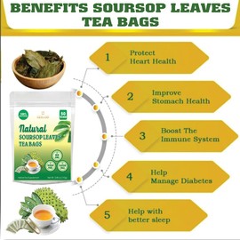Premium 50 Soursop Graviola Leaf Tea Bags, 100% Natural+Pure from Soursop Leaves, Handmade, Made With Natural Materials-Corn Fiber Tea Bag, Sugar/Caffeine/Gluten Free, Hoja Guanabana Tea