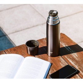 alfi isoTherm Perfect Insulated Flask, Stainless Steel, Grey, 1 Litre, Thermos Flask with Drinking Cup 5737.234.100 Leak-Proof, Dishwasher Safe, Thermos Flask Hot for 12 Hours, Cold for 24 Hours,