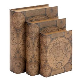 Bellaa 28052 Book Box Old World Map Faux Leather Brown Globe Set of 3