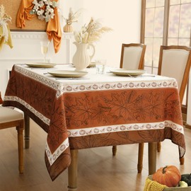 Romanstile Fall Rectangle Tablecloth 60 x 102 Inch, Thanksgiving Autumn Harvest Maple Table Cloth, Stain Resistant Washable Table Cover for Dining, Party, Holiday Decor - Orange and Beige