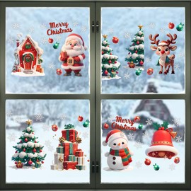Phestival Christmas Window Clings, 8-in-1 Christmas Window Stickers Decals, Snowflake Winter Window Clings for Glass Windows, Xmas Holiday Decals for Wall Car Windows Decorations [Colorful]