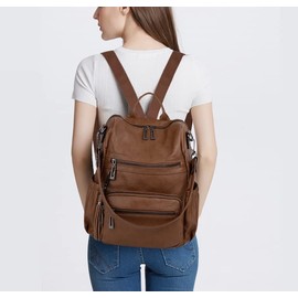 UTO Women’s Daypack, Polyurethane (PU) Washed Leather Backpack, Shoulder Bag with 3 Types of Handles, Backpack Straps, Shoulder Strap, Multiple Compartments, Robust Zip On The Back, Anti-Theft Bag, Tassels Decoration Synthetic, Braunv2