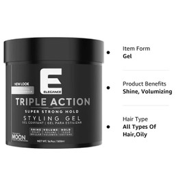 E Elegance Moon Fragrance Triple Action Hair Gel for Men And Women - Super Strong Hold, Extreme Volume, And Long Lasting Shine - Flake Free And Refreshing Fragrance - All Hair Types, 16.9 oz