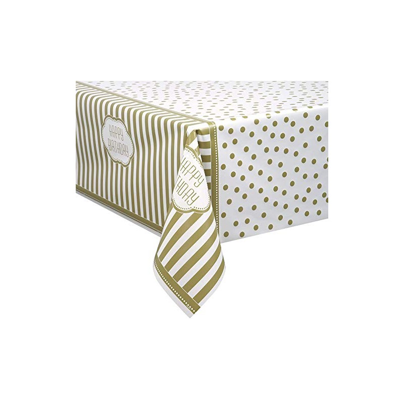 Unique Party 49583 - Plastic Golden Birthday Tablecloth, 7ft x