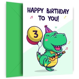 3 Year Old Birthday Card for Son, Nephew, Brother or Boys - Grandson 3rd Birthday Card - Funny Green Dinosaur Bday Card