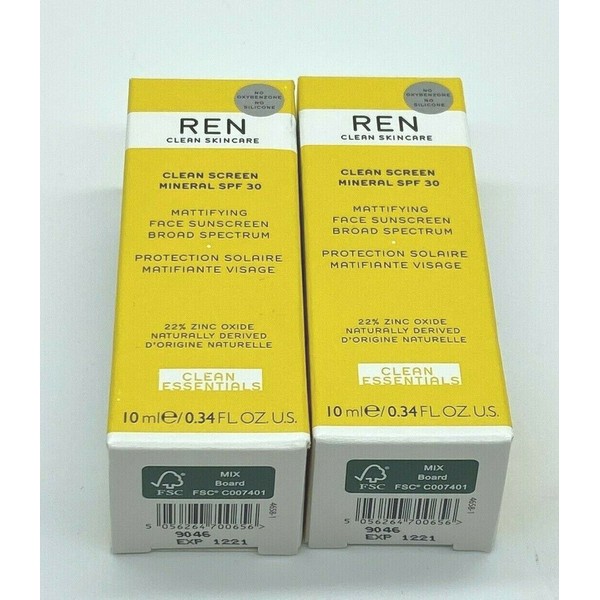 X2 REN Clean Screen Mineral SPF 30 Mattifying Vegan Sunscreen MINI 0.34oz ~12/21