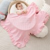 Pinuotu Cotton Pointelle Knitted Baby Blanket with Ruffle Trim, 40x31