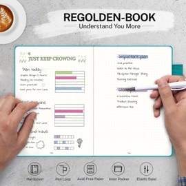 Regolden-Book Dotted Journal Dot Grid Journals A5, Thick Paper Dotted Hardcover Notebooks for School/College/Work/Office/Business, 176 Pages 8.5x5.5 (Teal)