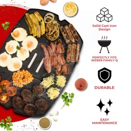 Campaquip Cast Iron Full Griddle Plate with Oil Drainage Holes for Weber Family Q Grills Series | Q300 | Q320 | Q3000 | Q3100 | Q3200 | Q3600 | Griddle for Gas Grill