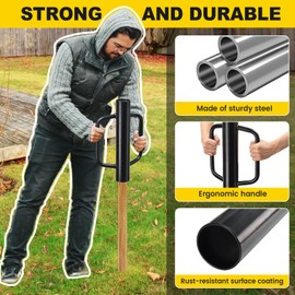 Fence Post Driver, 17 Inch Post Driver with Handle, 2.7 inch Inner Diameter Hand Post Pounder, 12LB Heavy Duty Black Iron T Post Pole Pounder Hand Post Rammer for U Fence Post Wooden Post