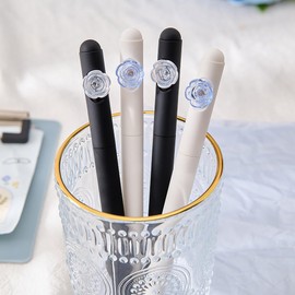 Jisomin Creative cute Pens, flowers pens, Gel Ink Pens, Quick Dry Black Ink, 0.5mm Fine Point, Aesthetic pens for Journaling Note Taking, Cute Office School Supplies,Pack of 4pcs(Style3)