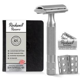 Rockwell Razors 6S Matte Stainless Steel Safety Razor. Adjustable Single Blade Razor With 6 Shave Settings and 5 Recyclable Blades. Custom Shaves For Men and Women. Reduces Razor Burn and Irritation.