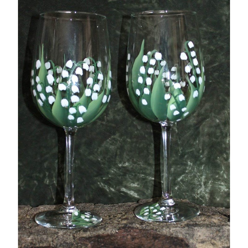 Hand Painted Wine Glasses - Lily of the Valley (Set