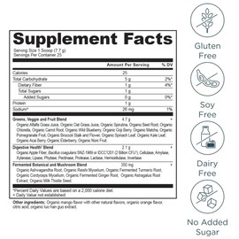 Ancient Nutrition SuperGreens Powder with Probiotics, Organic Mango Flavor Greens, Made from Real Fruits, Vegetables and Herbs, Digestive and Energy Support, 25 Servings, 6.8oz