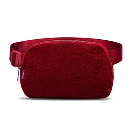 Sherpa Belt Bag for Women Fleece Fanny Pack Dupes, Ginsco Crossbody Bag Bum Bag with Adjustable Strap, Unisex Mini Lightweight Everywhere Waist Pouch Fits Hiking Running Travel M125 Wine