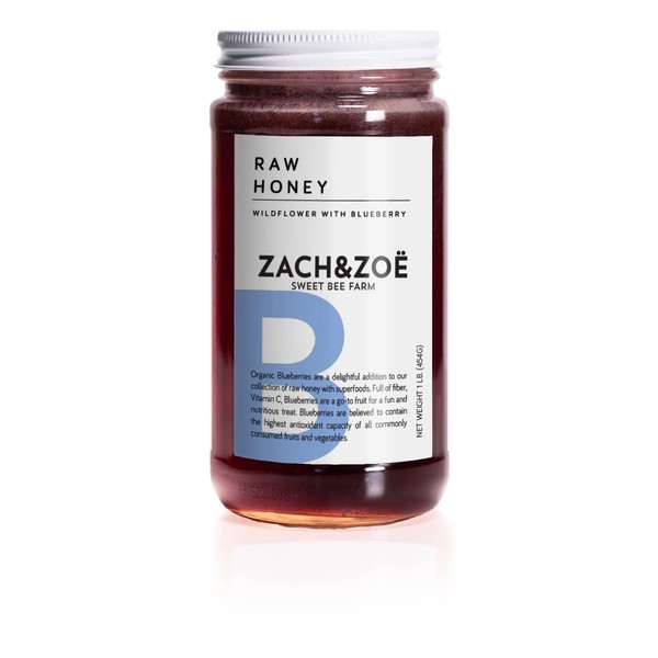 Unfiltered Raw Honey by Zach & Zoe Sweet Bee Farm – Pure Farm Raised Honey Packed with Powerful Anti-oxidants, Amino Acids, Enzymes, and Vitamins! (Blueberry- 16oz)