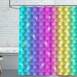 Mermaid Scale Shower Curtain Mermaid Shower Curtain Ocean Themed Shower Curtain Pink Shower Curtain Fantasy Girls Bathroom Decor with 12 Hooks 72''W x 72''H Gift for Mermaid Lovers Waterproof 06