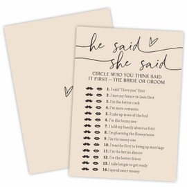 TPYEN Bridal Shower Game Cards - He Said She Said - 30 Minimalist Khaki Wedding Party Games, Engagement & Modern Bridal Shower Party Favor & Decorations - D05