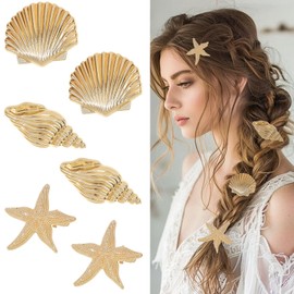 6 PCS Metal Hair Clips Gold Shell Starfish Conch Design Small Alligator Clips Beach Summer Holiday Theme Hair Accessories for Women Girls