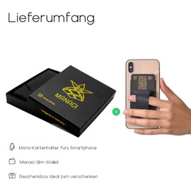 MANACI Slim Wallet with Coin Compartment and Money Clip + 100% Vegan Material with RFID Protection + Mono Card Holder for Smartphone, Midnight Black, Classic