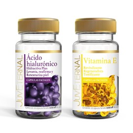 Juveternal |Duo Cápsulas Faciales Vitamina E|Cápsulas Faciales Ácido Hialurónico | 90 cáps c/u|Revitaliza y Regenera la piel|Reafirma y Retexturiza la piel|