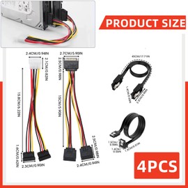 4 Pcs SATA Cables Kit, SATA III Data Power Cables for HDD SSD Right Angle Straight, SATA Power Splitter Male to Female Cable Drive Mounting Kit Comprehensive Compatible with All SATA Device Needs
