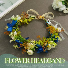 Flovel Light Up Floral Crown Wreath LED Blue Magnolia Flower Glow Wedding Bridesmaid Bridal Hair Accessories for Women
